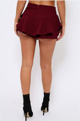 Burgundy Frill High Waisted Shorts - Claudelle-Shorts