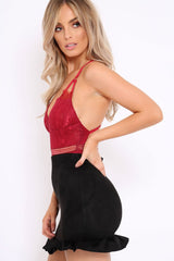 Burgundy Lace Open Back Bodysuit - Naomie-Bodysuits