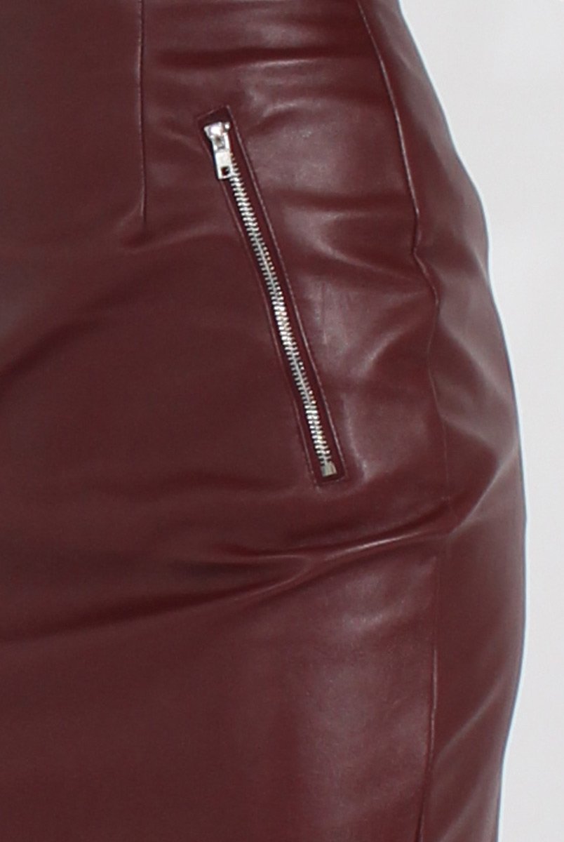 Burgundy PU skirt - Iris-Skirts