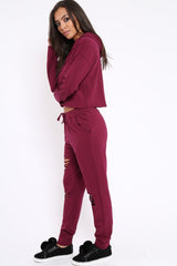 Burgundy Ripped Loungewear Set - Natalia-Loungewear