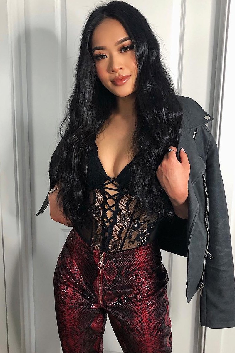 Burgundy Snake Coated Zip Front Trousers - Destynie-Trousers