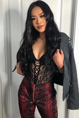 Burgundy Snake Coated Zip Front Trousers - Destynie-Trousers