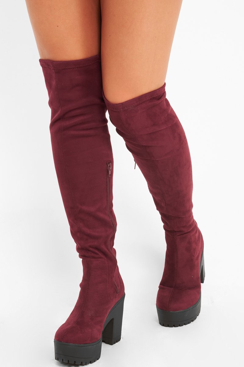 Burgundy Suede Boots Burgundy Knee Length Boots Burgundy Suede