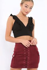 Burgundy Suedette Lace Up Skirt - Ressie-Skirts