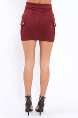 Burgundy Suedette Lace Up Skirt - Ressie-Skirts
