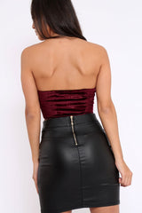 Burgundy Velvet Animal Print Boobtube - Gemma-Bralets