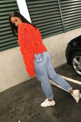 Burnt Orange Shaggy Crop Jacket - Neha-Jackets