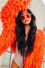Burnt Orange Shaggy Crop Jacket - Neha-Jackets