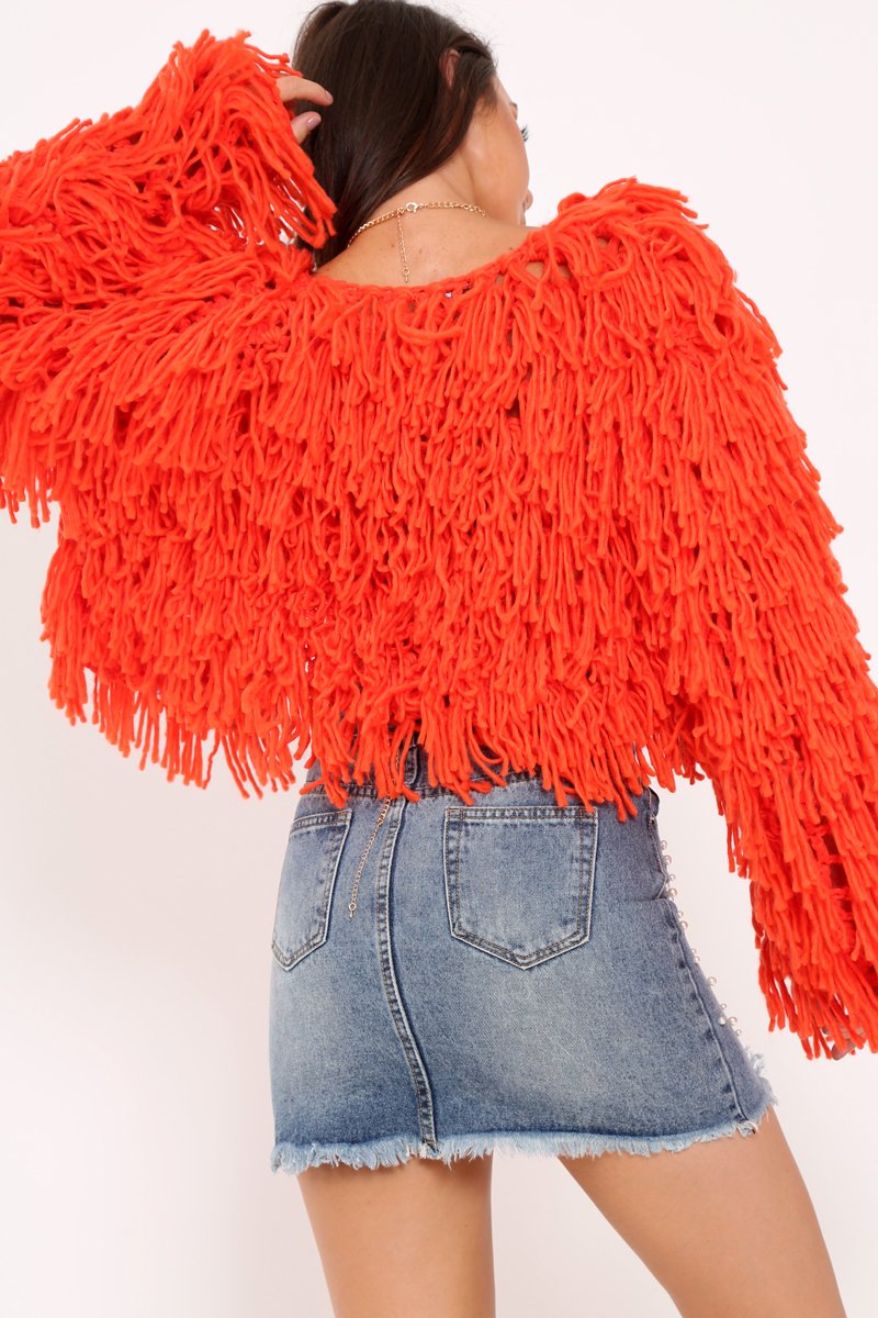 Burnt Orange Shaggy Crop Jacket - Neha-Jackets