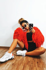 Burnt Orange Shaggy Crop Jacket - Neha-Jackets