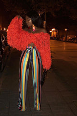 Burnt Orange Shaggy Crop Jacket - Neha-Jackets