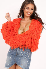 Burnt Orange Shaggy Crop Jacket - Neha-Jackets