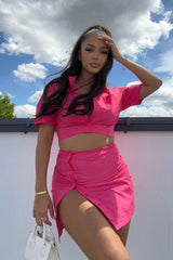 Hot Pink Cropped Shirt & Mini Skirt Set - Cathy