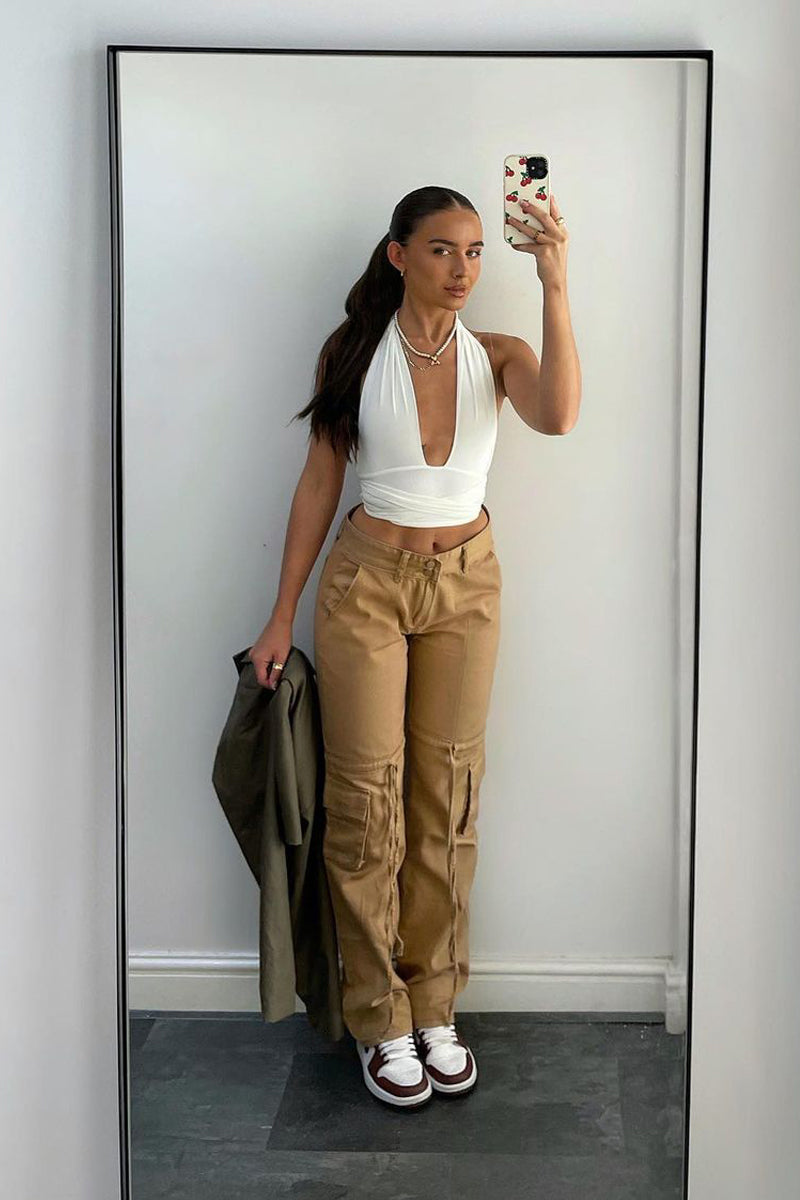 White Halter Neck Slinky Crop Top - Jessabel