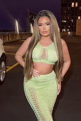 Sage Knot Cut Out Crop Top & Midi Skirt Set - Clara