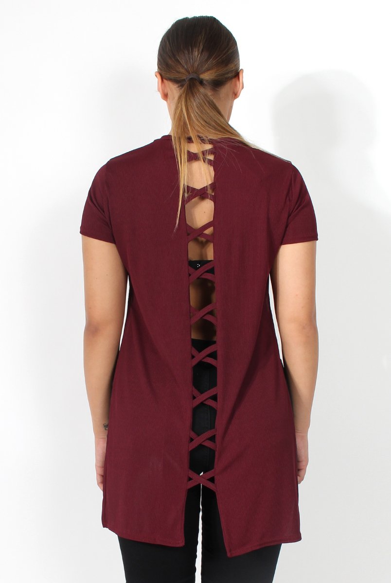 Cadence Wine Cross Back Top-Tops
