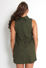 Caila Khaki High Neck Shift Dress-Dresses