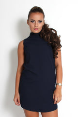 Caila Navy High Neck Shift Dress-Dresses
