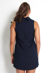 Caila Navy High Neck Shift Dress-Dresses