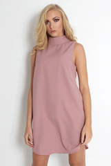 Caila Pink High Neck Shift Dress-Dresses