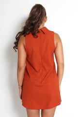 Caila Rust High Neck Shift Dress-Dresses