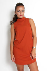 Caila Rust High Neck Shift Dress-Dresses