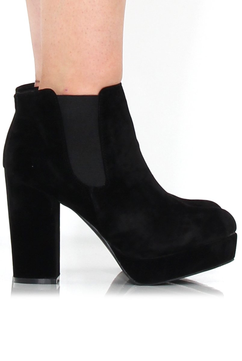 Calla Black Suede Heeled Ankle Boot-Heels