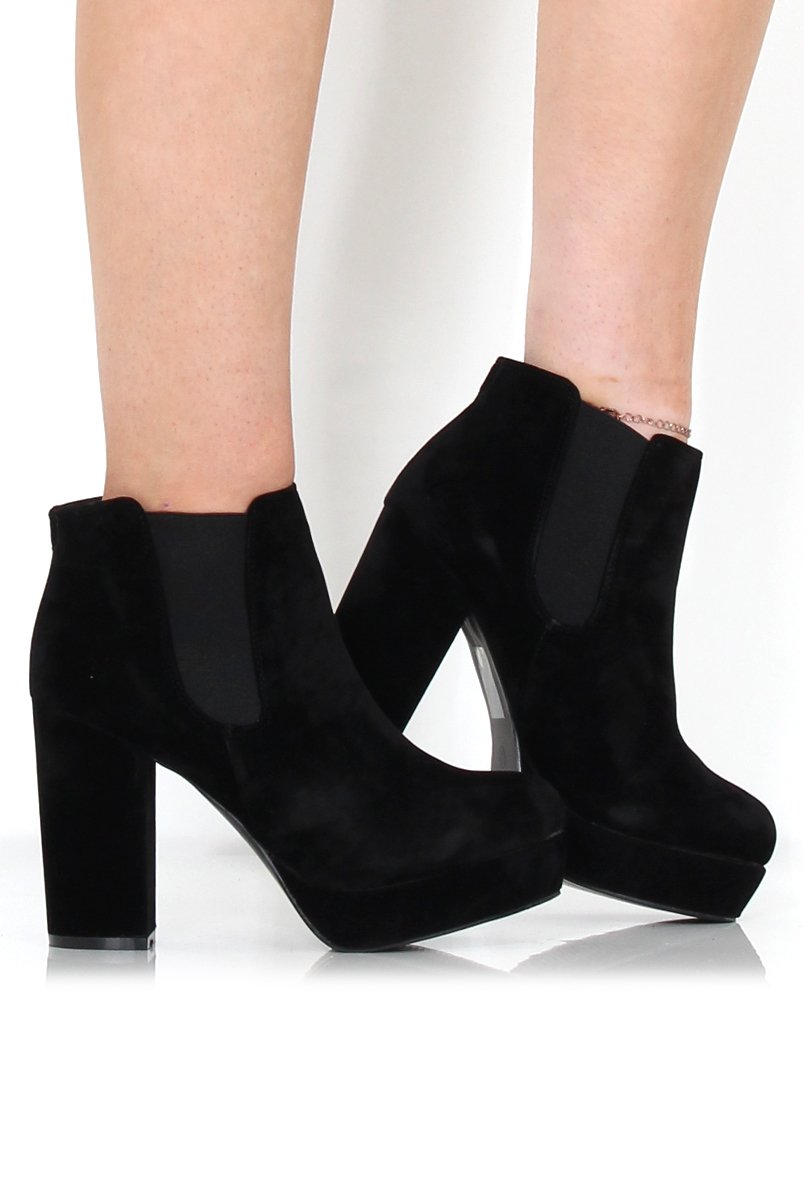 Calla Black Suede Heeled Ankle Boot-Heels