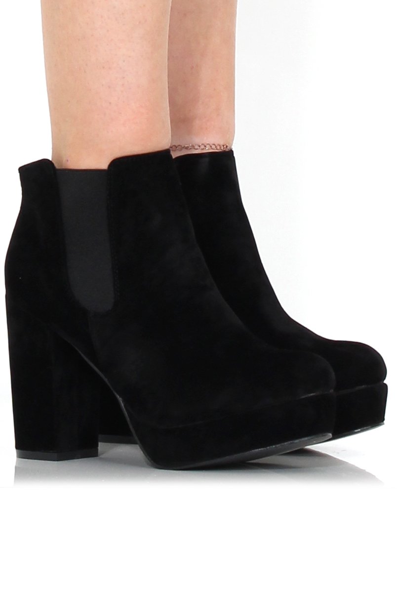 Calla Black Suede Heeled Ankle Boot-Heels
