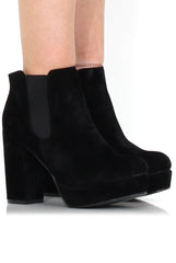 Calla Black Suede Heeled Ankle Boot-Heels