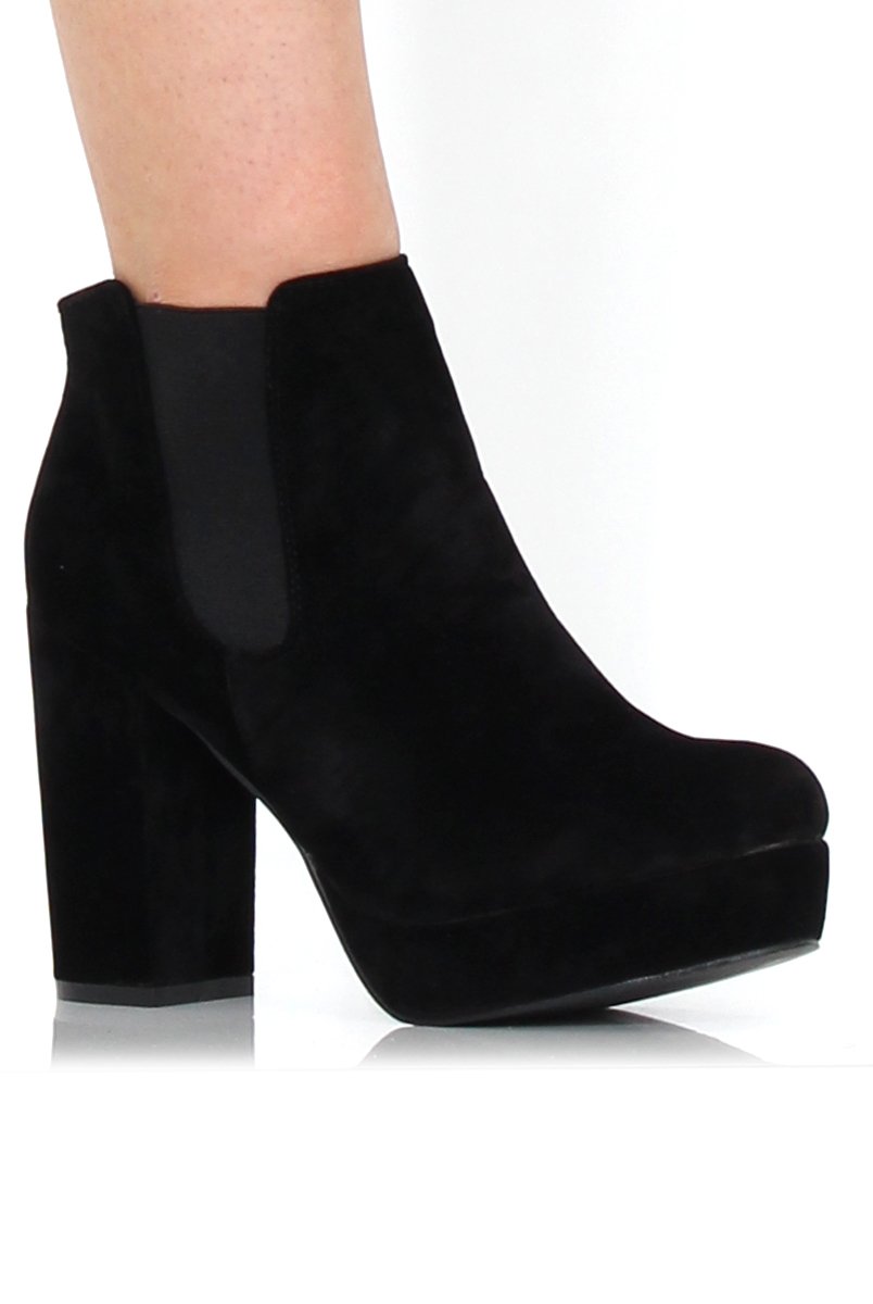 Calla Black Suede Heeled Ankle Boot-Heels