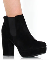 Calla Black Suede Heeled Ankle Boot-Heels