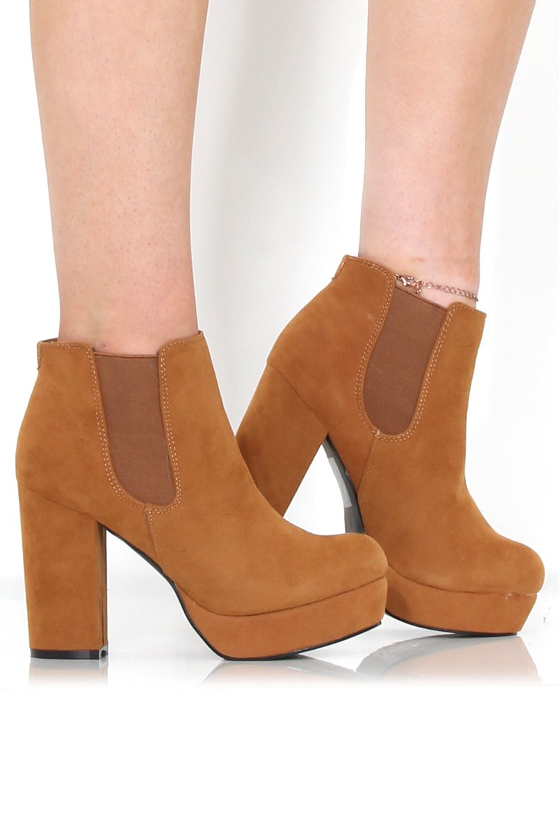 Calla Tan Suede Heeled Ankle Boot-Heels