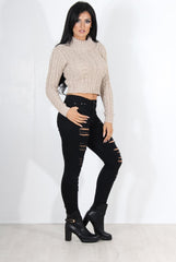 Callie Beige Cowl Neck Crop Jumper-Jumper