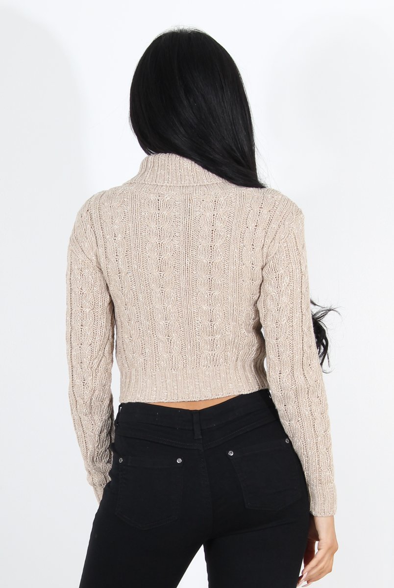 Callie Beige Cowl Neck Crop Jumper-Jumper