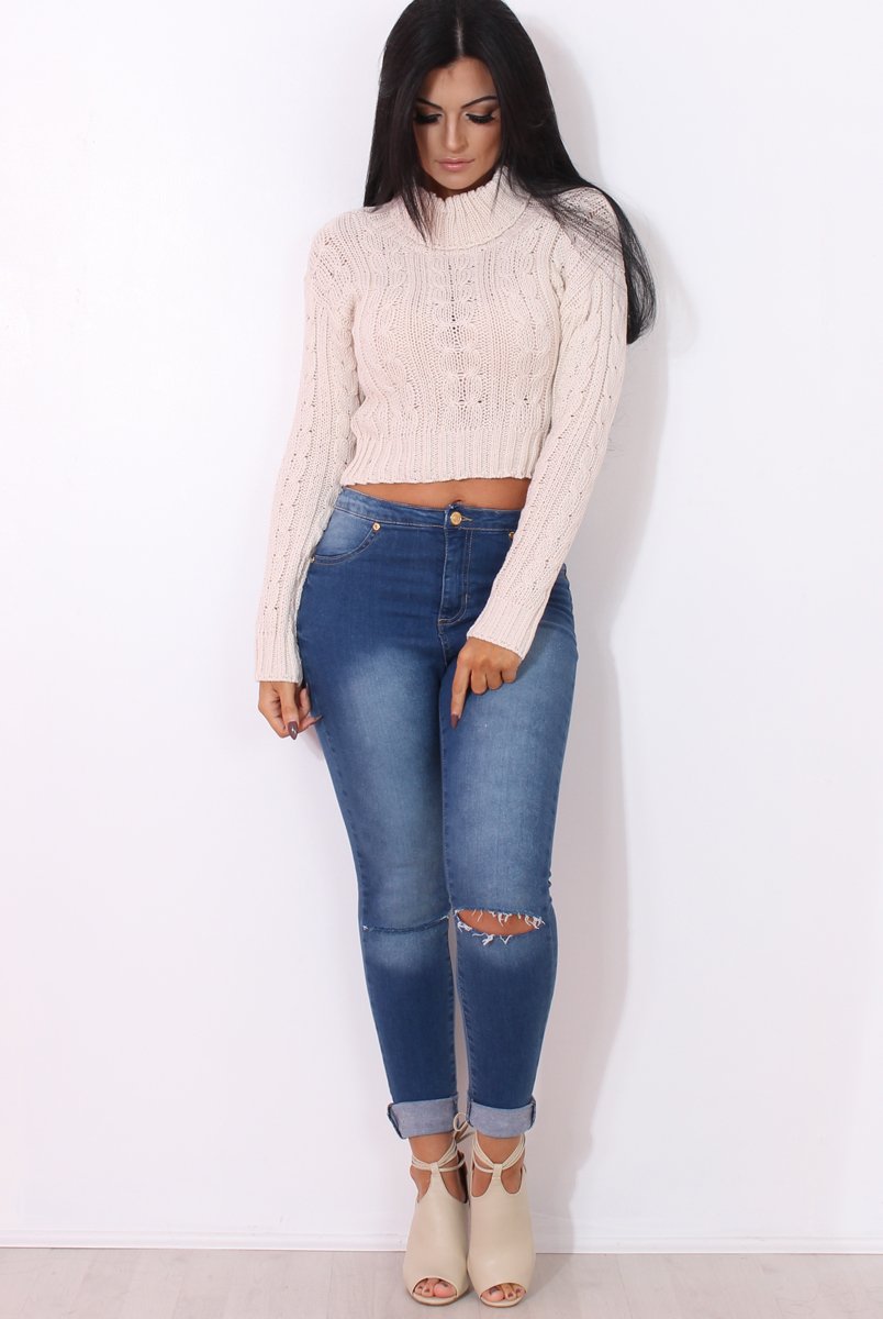 Callie Cream Knitted Crop Jumper-Crop Jumpers