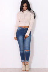 Callie Cream Knitted Crop Jumper-Crop Jumpers