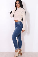 Callie Cream Knitted Crop Jumper-Crop Jumpers