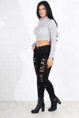 Callie Grey Cowl Neck Crop Jumper-Jumper