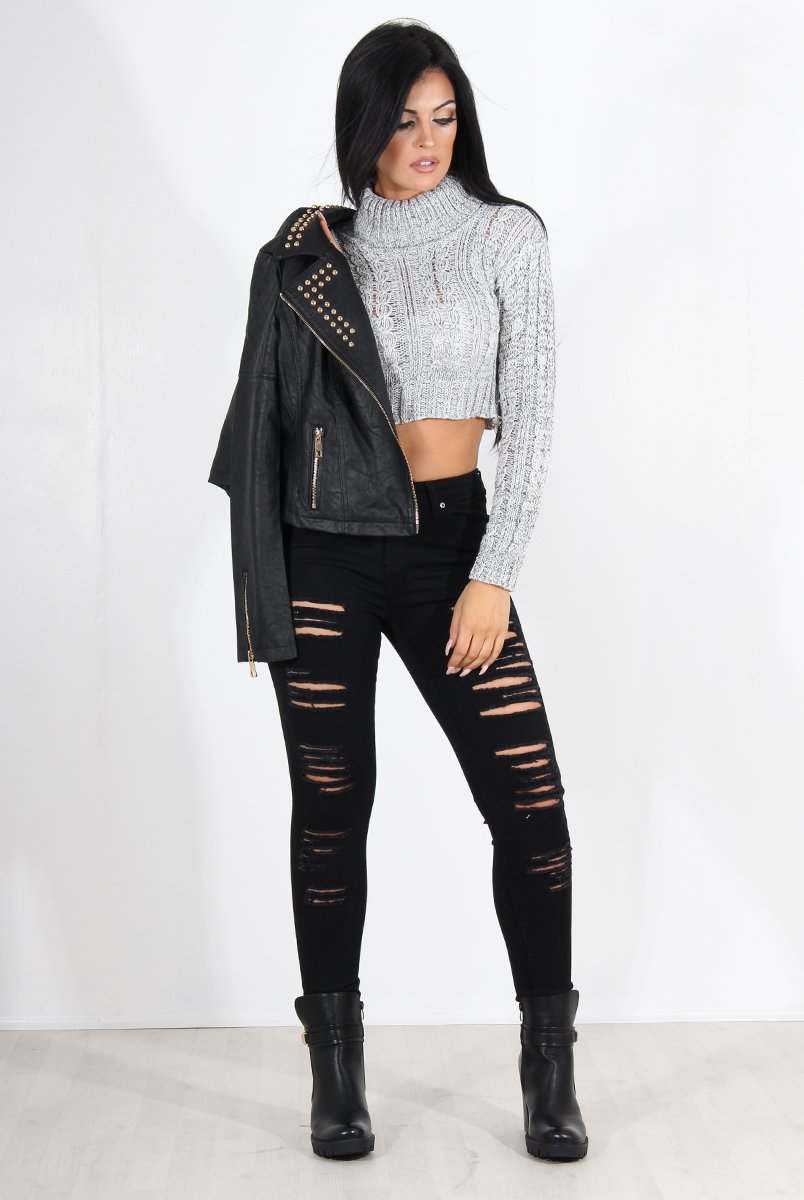 Callie Grey Cowl Neck Crop Jumper-Jumper