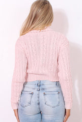 Callie Pink Knitted Crop Jumper-Crop Jumpers