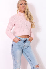 Callie Pink Knitted Crop Jumper-Crop Jumpers