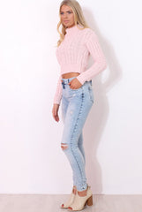 Callie Pink Knitted Crop Jumper-Crop Jumpers