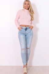 Callie Pink Knitted Crop Jumper-Crop Jumpers