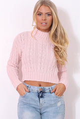 Callie Pink Knitted Crop Jumper-Crop Jumpers