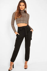 Camel Aztec Print Fine Knit Crop Jumper - Harlen-Crop Jumper