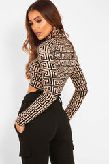 Camel Aztec Print Fine Knit Crop Jumper - Harlen-Crop Jumper