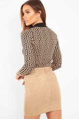 Camel Aztec Print High Neck Jumper - Lola-Jumper