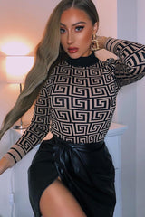 Camel Aztec Print High Neck Jumper - Lola-Jumper