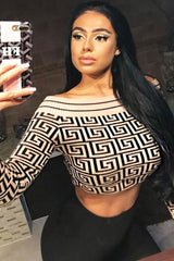 Camel Aztec Print Rib Detail Crop Jumper - Khaila-Jumper